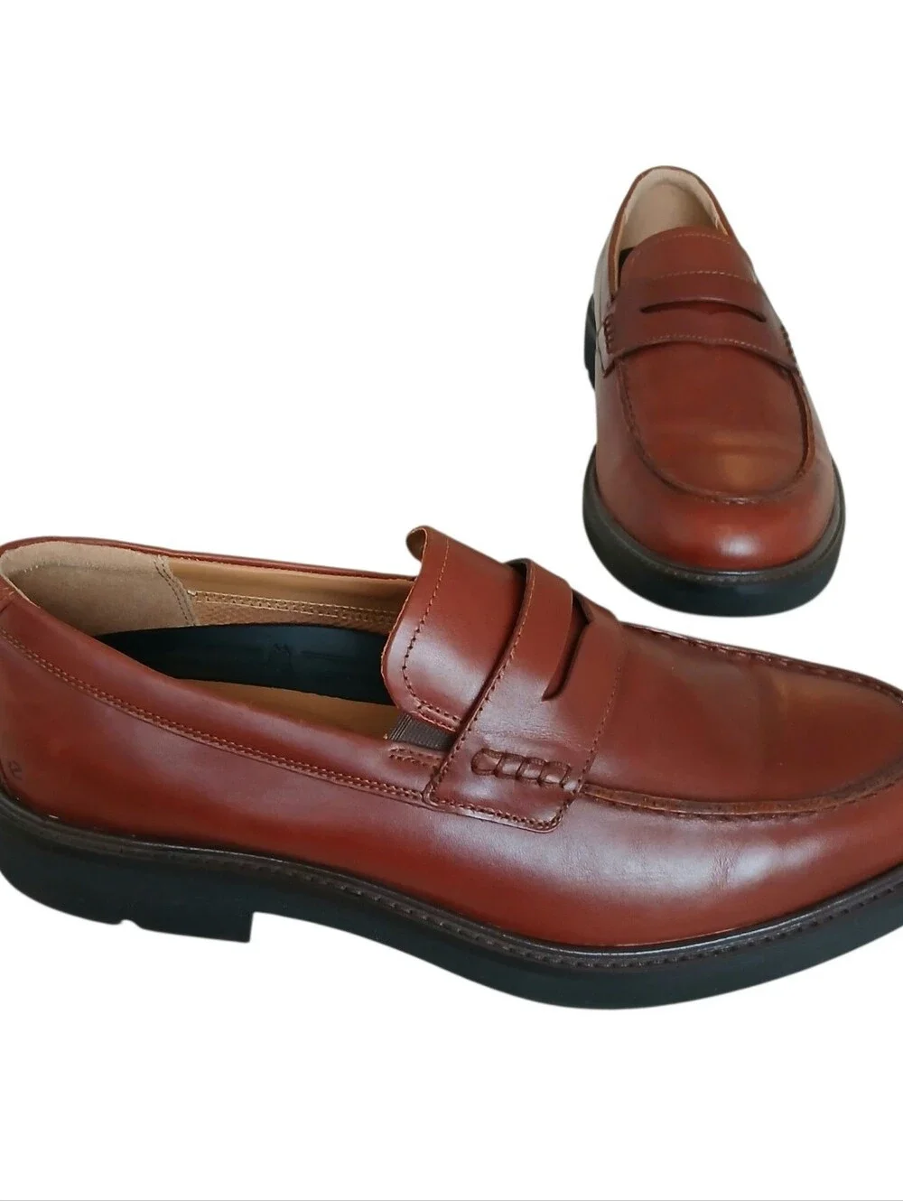 ECCO Metropole London Leather Penny Loafers in Cognac Men's 10.5 Denmark Preppy